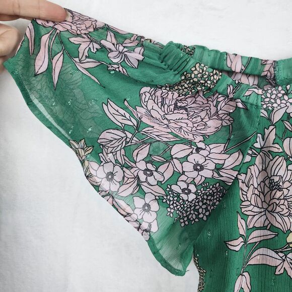 Torrid Cold Shoulder Halter Top Crinkle Chiffon Floral Green Sz 1X Lined Shimmer - Picture 4 of 11